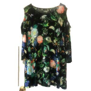 Attitudes by Renee Floral & butterfly print Cold shoulder 3/4 sleeve Tunic 2XL